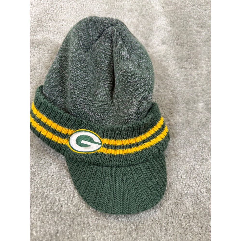 Green Bay Packers Reebok NFL Equipment Visor Beanie Hat Knit Green Yellow OSFA